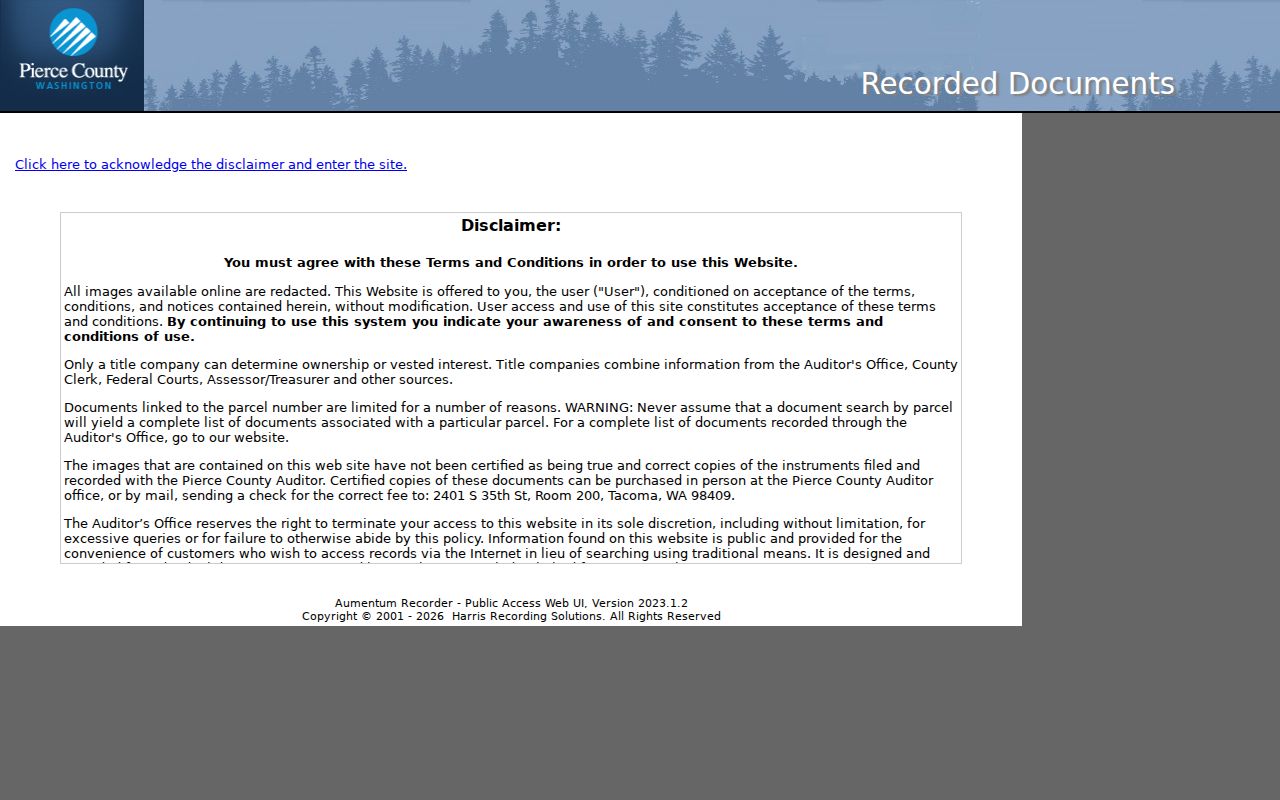 Pierce County recorded document search for the Parkland street directory